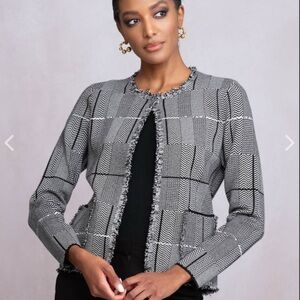 Chic Black and White Herringbone Cardigan